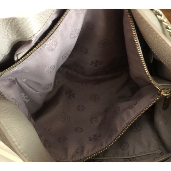 TORY BURCH Marion Chain Slouchy Tote Shoulder Bag Gray - Picture 14 of 15
